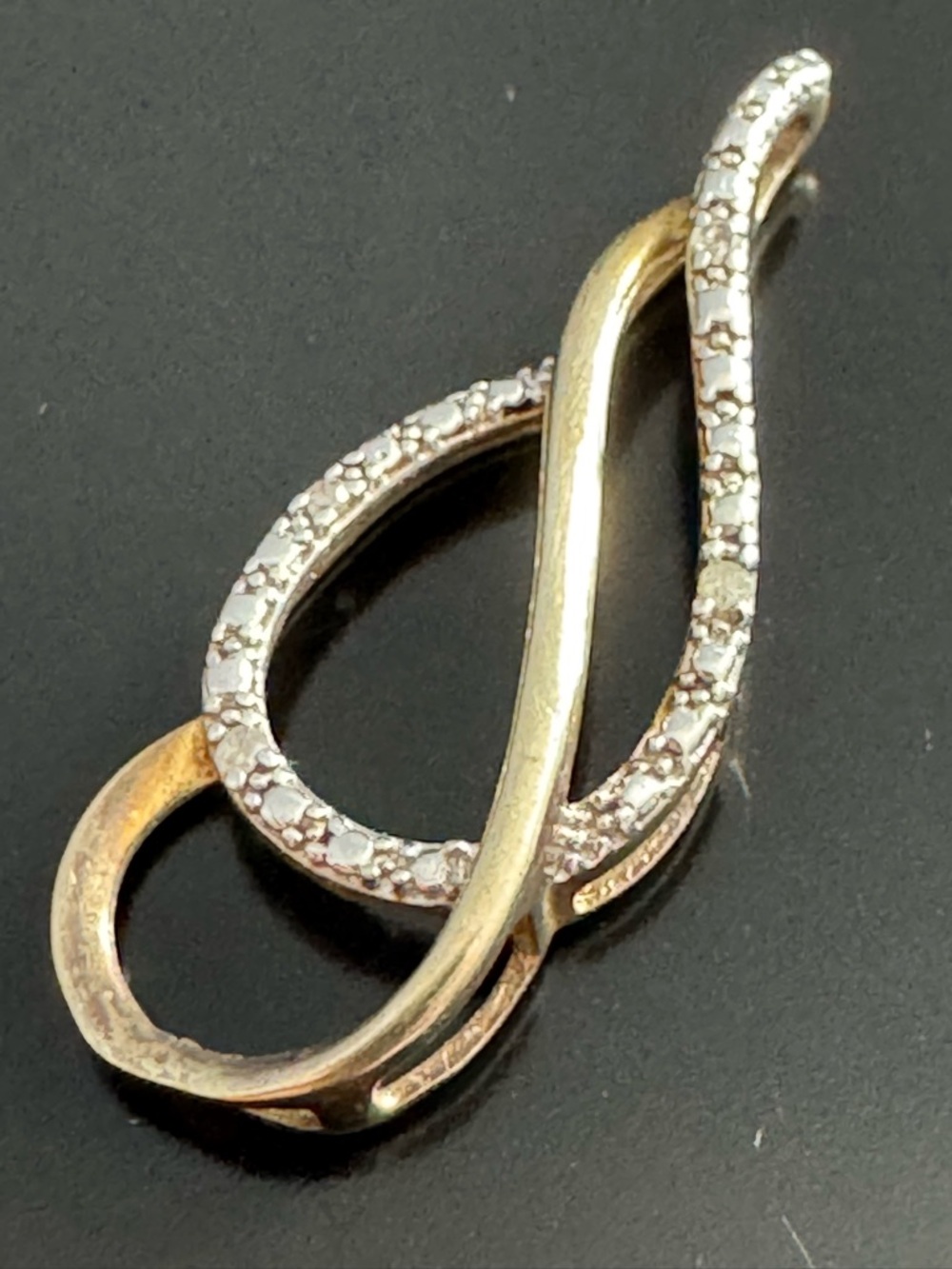 Sterling Silver Two Tone Treble Clef Pendant Pave CZ Infinity Style